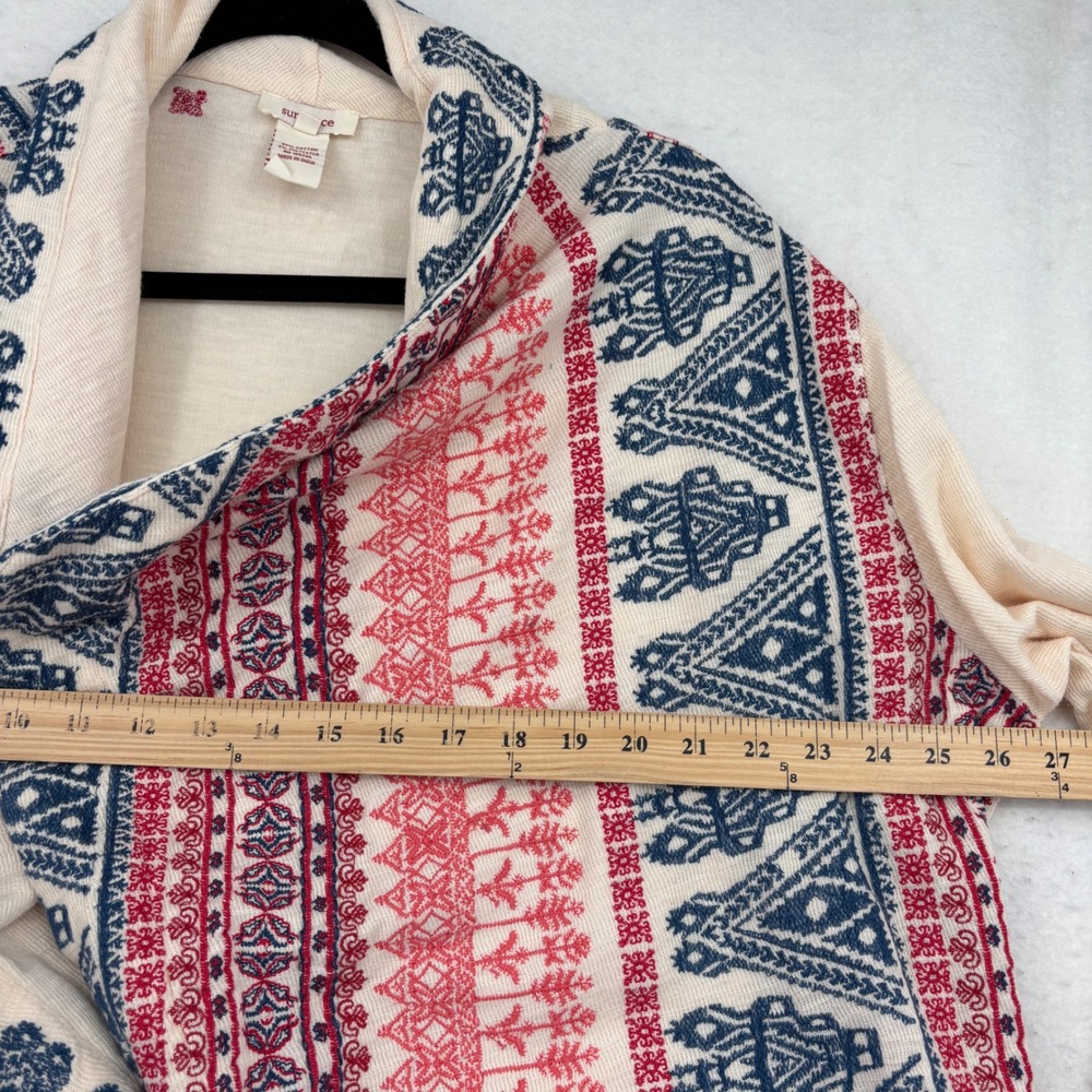 Sundance Open Front Cardigan Sweater Women XL Cream Red Blue Southwestern Print - Picture 7 of 8